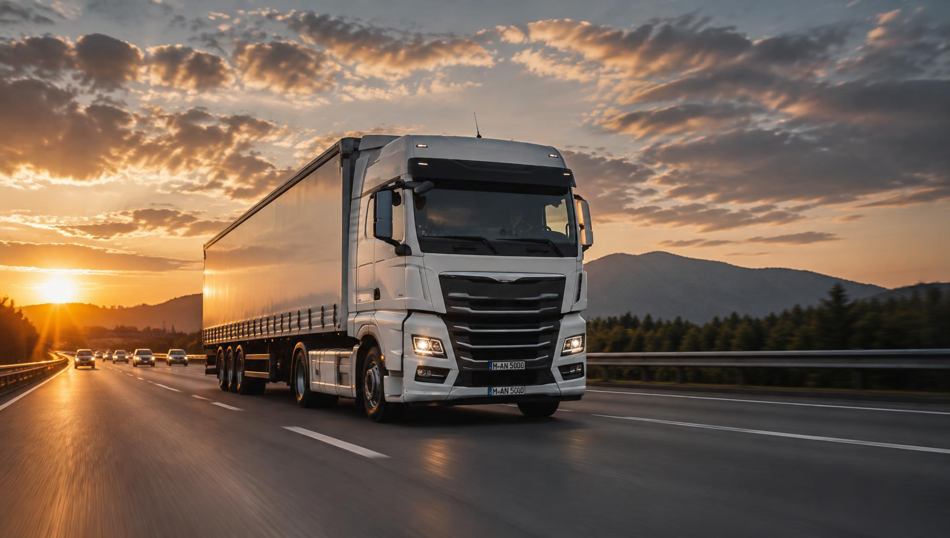 LKW auf der Autobahn im Abendlicht